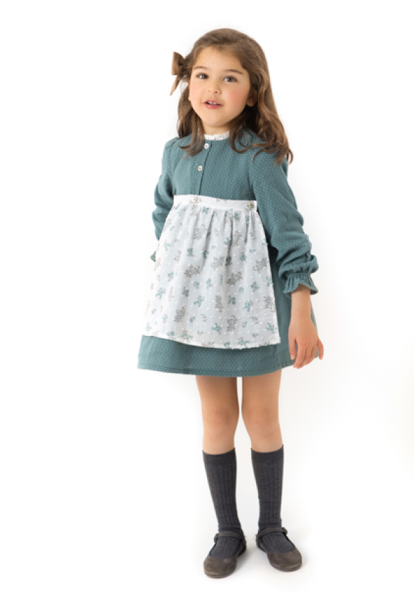 VESTIDO DELANTAL TOPITOS VERDE - OSAMORE