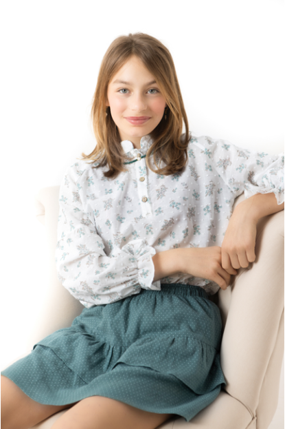 BLUSA ROMÁNTICA FLORECITAS VERDE - OSAMORE