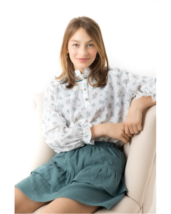 BLUSA ROMÁNTICA FLORECITAS VERDE - OSAMORE