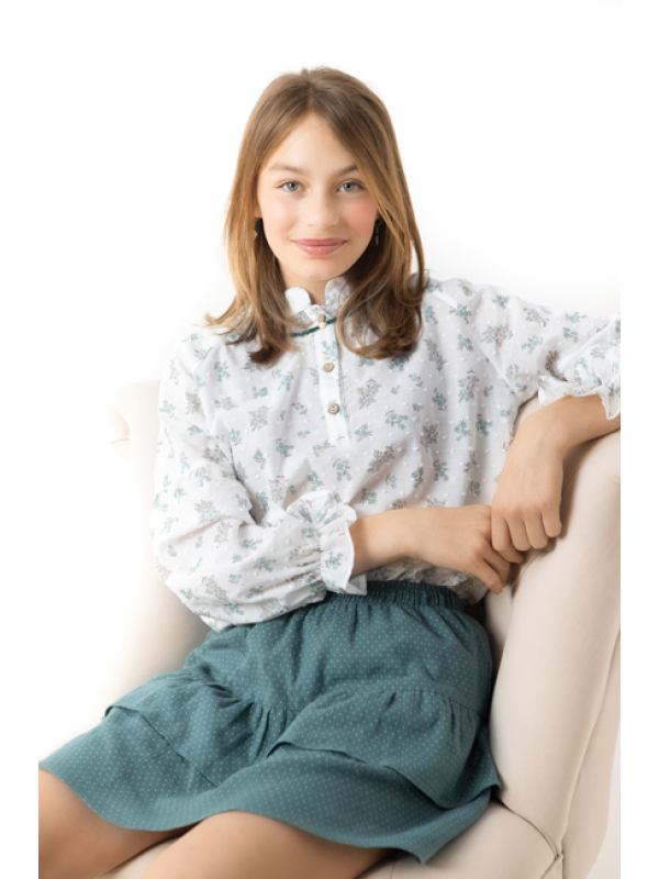 BLUSA ROMÁNTICA FLORECITAS VERDE - OSAMORE