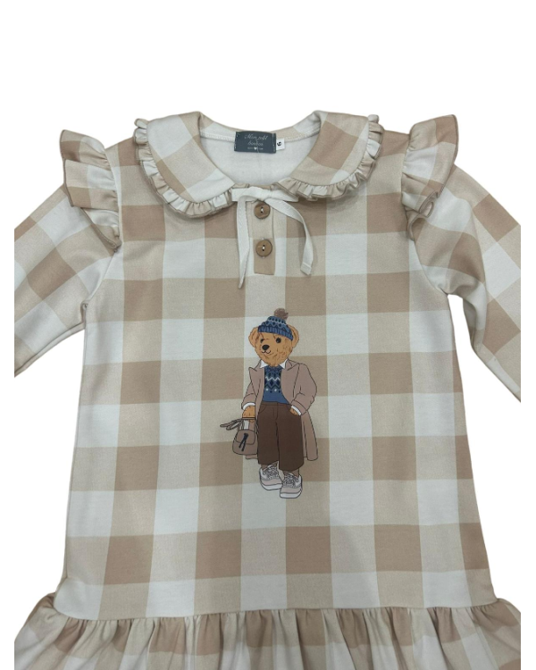 VESTIDO FELPA OSO CUADROS CAMEL - MON PETIT BONBON