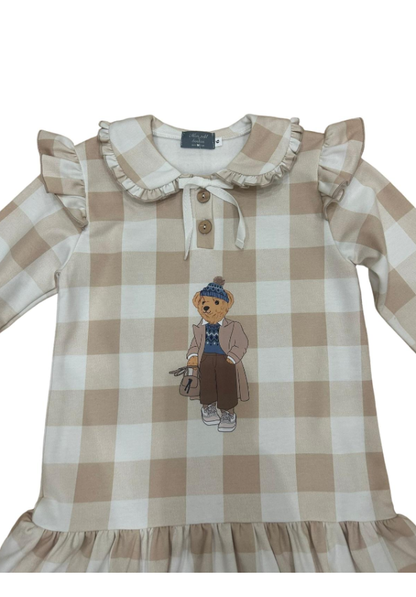 VESTIDO FELPA OSO CUADROS CAMEL - MON PETIT BONBON