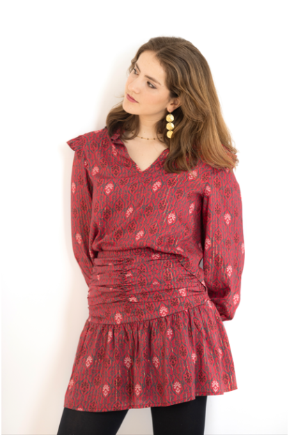 BLUSA VOLANTES GUINDA - OSAMORE