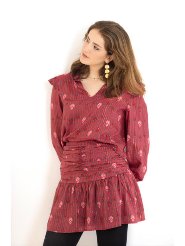 BLUSA VOLANTES GUINDA - OSAMORE