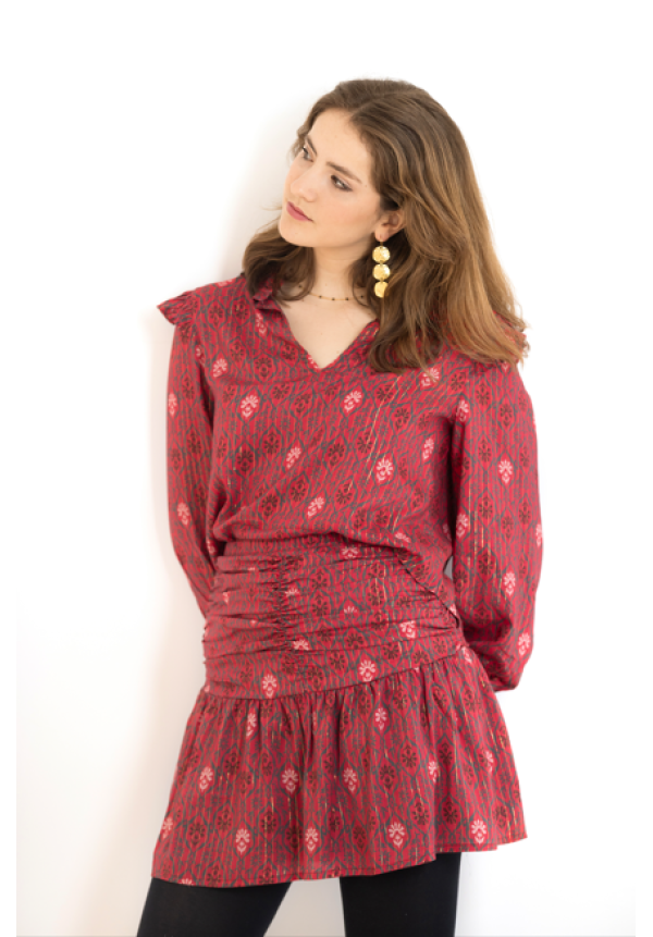 BLUSA VOLANTES GUINDA - OSAMORE