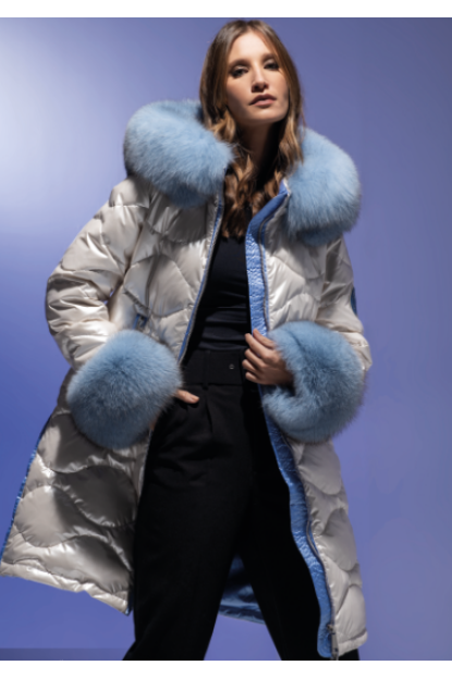 PLUMÓN LARGO PERLA, CUELLO Y MANGAS PELO NATURAL ZORRO- LOCOLUXO