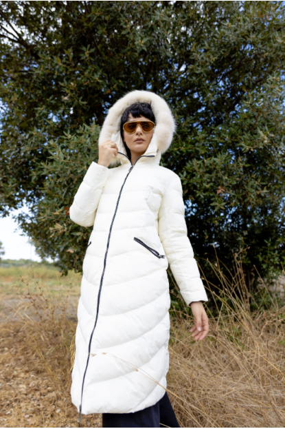 PLUMÓN LARGO BLANCO, CUELLO PELO NATURAL - PREGIO COUTURE
