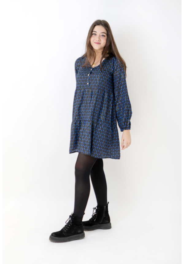 VESTIDO NEGRO ROMBO AZUL - OSAMORE