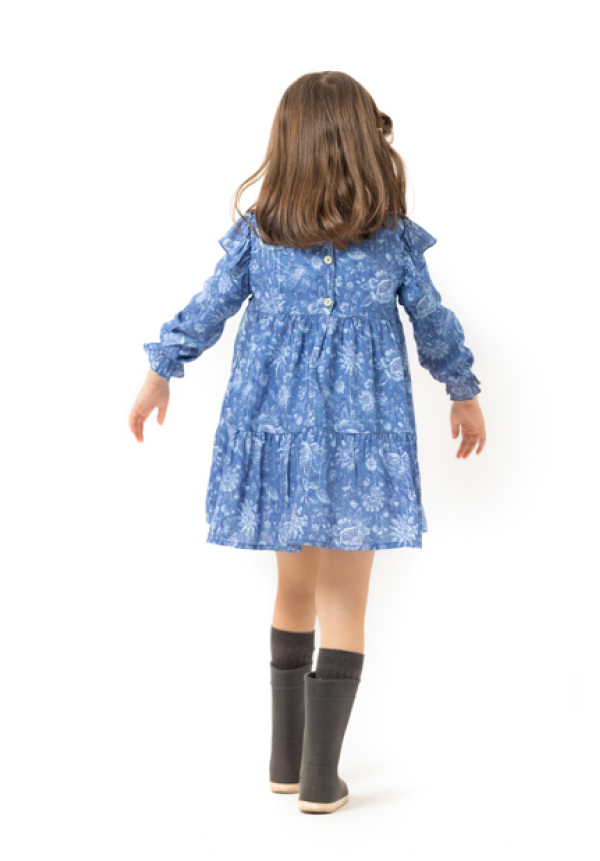 VESTIDO FLOR AZUL RAYA LUREX - OSAMORE