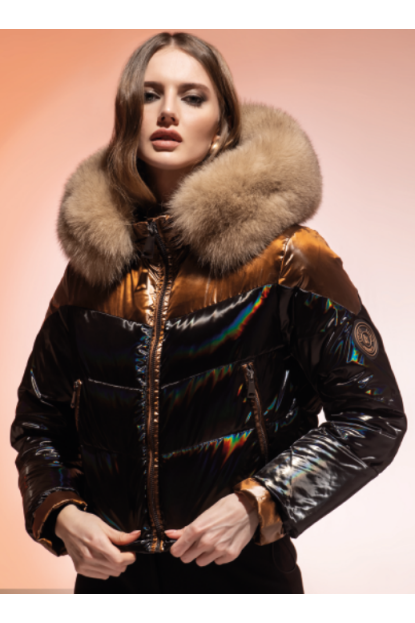 PLUMÓN CORTO NEGRO/MARRÓN, CUELLO PELO NATURAL ZORRO - LOCOLUXO