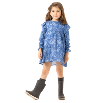 VESTIDO FLOR AZUL RAYA LUREX - OSAMORE