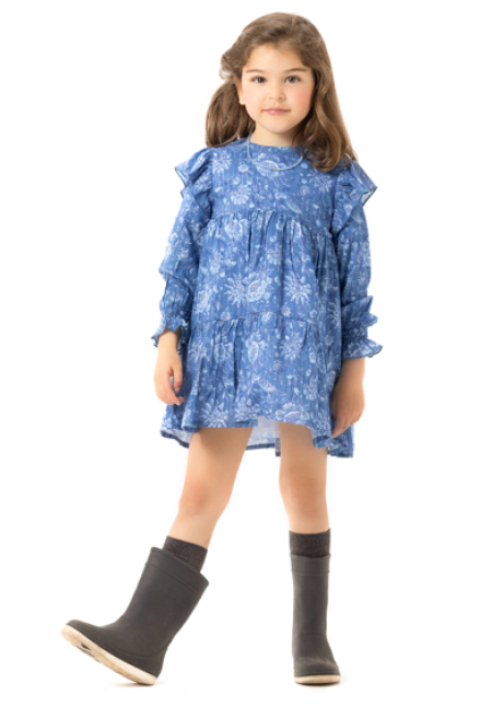 VESTIDO FLOR AZUL RAYA LUREX - OSAMORE