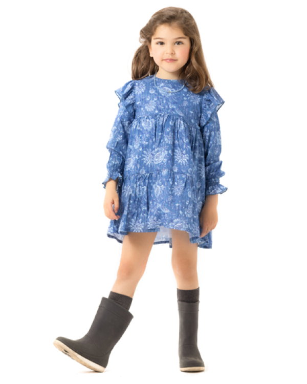 VESTIDO FLOR AZUL RAYA LUREX - OSAMORE