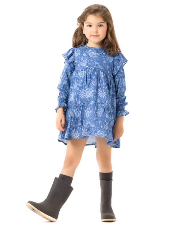 VESTIDO FLOR AZUL RAYA LUREX - OSAMORE