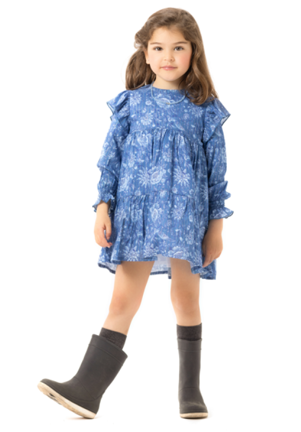 VESTIDO FLOR AZUL RAYA LUREX - OSAMORE