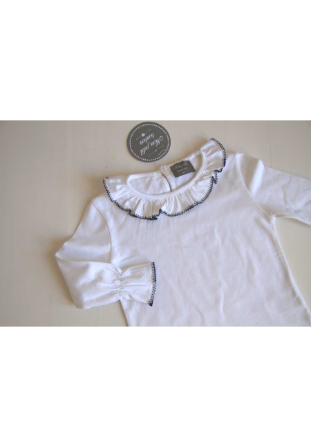 CAMISETA BLANCA REPULGO AZUL - MON PETIT BONBON