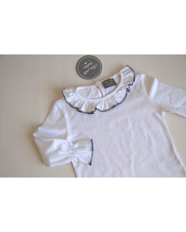 CAMISETA BLANCA REPULGO AZUL - MON PETIT BONBON