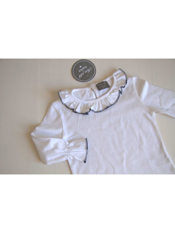 CAMISETA BLANCA REPULGO AZUL - MON PETIT BONBON