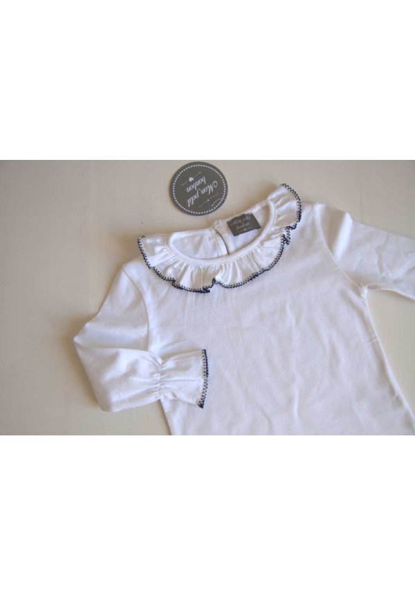 CAMISETA BLANCA REPULGO AZUL - MON PETIT BONBON