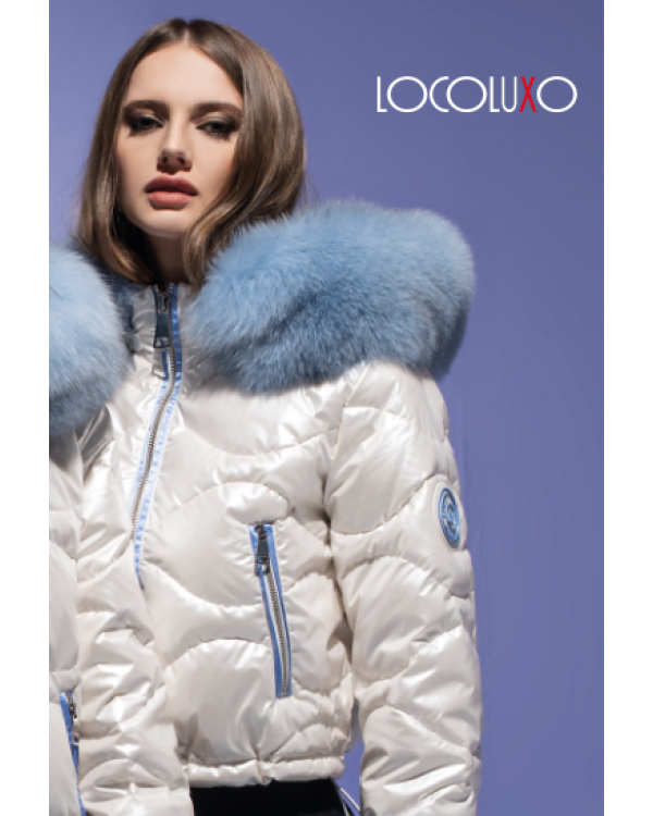 PLUMÓN CORTO COLOR PERLA, CUELLO Y MANGAS PELO NATURAL ZORRO  - LOCOLUXO