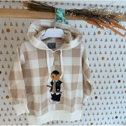 SUDADERA CUADROS CAMEL OSO NIÑO - MON PETIT BONBON