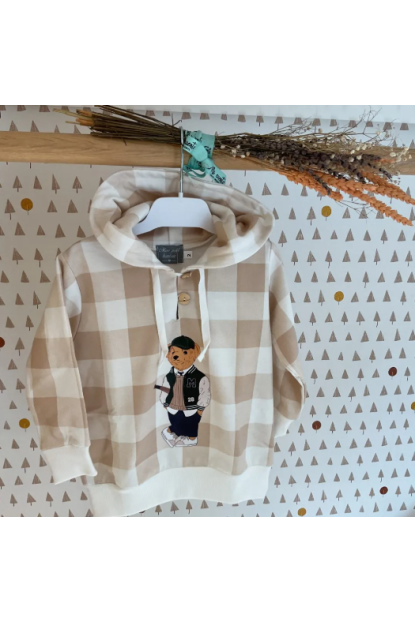 SUDADERA CUADROS CAMEL OSO NIÑO - MON PETIT BONBON