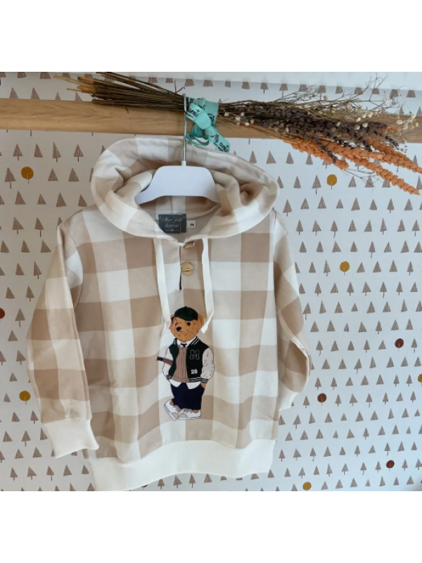 SUDADERA CUADROS CAMEL OSO NIÑO - MON PETIT BONBON
