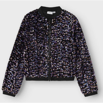 CAZADORA NEGRA BRILLO COLORES - NAME IT