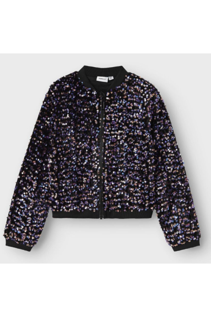 CAZADORA NEGRA BRILLO COLORES - NAME IT