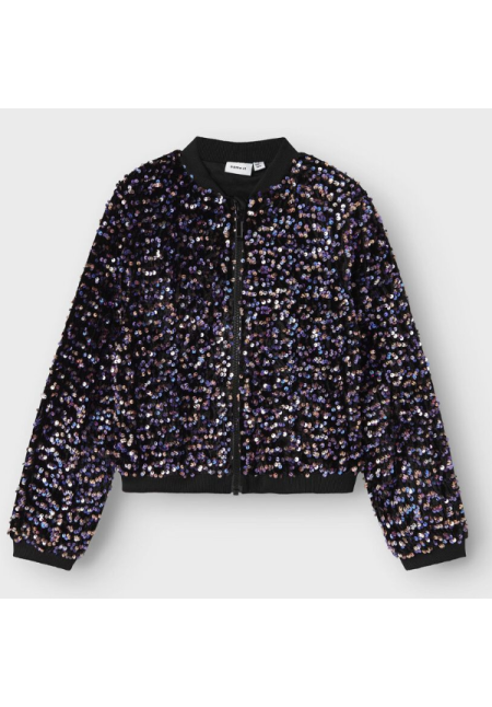 CAZADORA NEGRA BRILLO COLORES - NAME IT