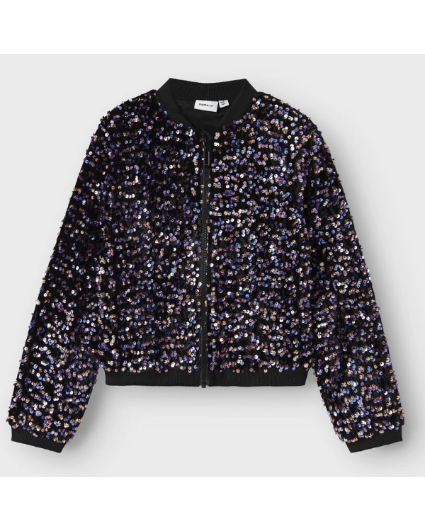 CAZADORA NEGRA BRILLO COLORES - NAME IT
