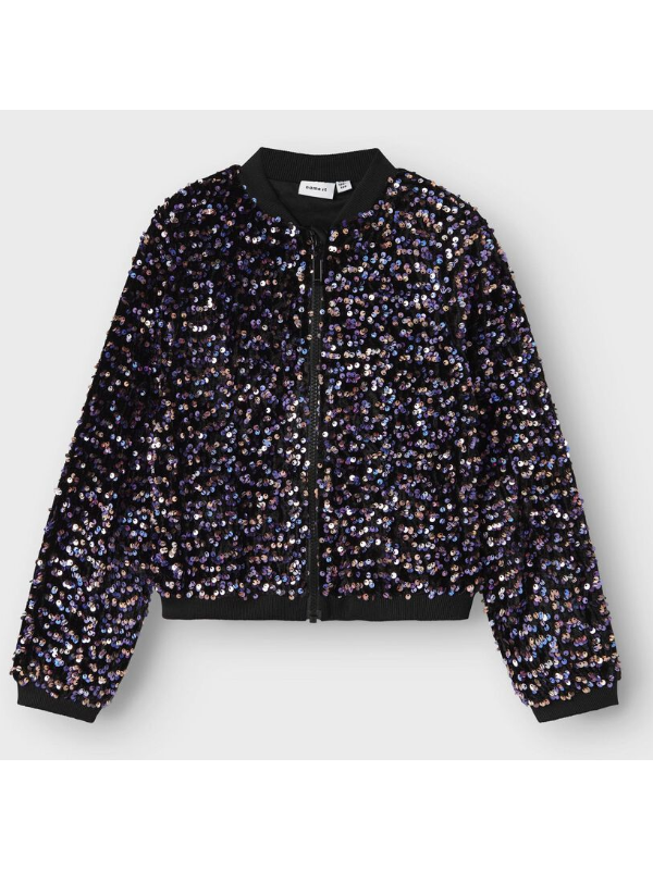 CAZADORA NEGRA BRILLO COLORES - NAME IT