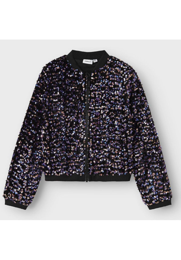 CAZADORA NEGRA BRILLO COLORES - NAME IT