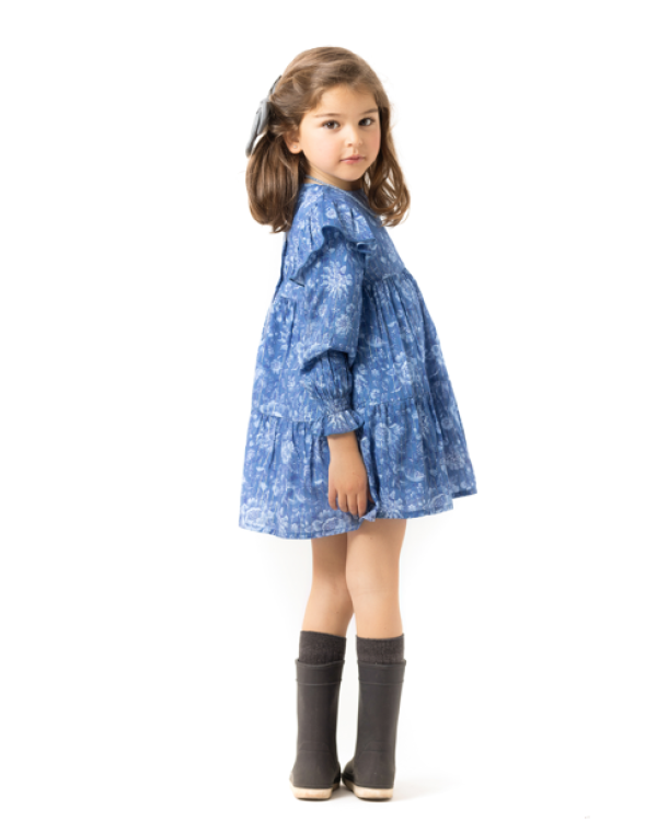 VESTIDO FLOR AZUL RAYA LUREX - OSAMORE