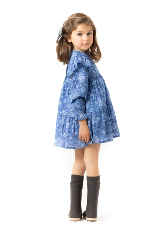 VESTIDO FLOR AZUL RAYA LUREX - OSAMORE