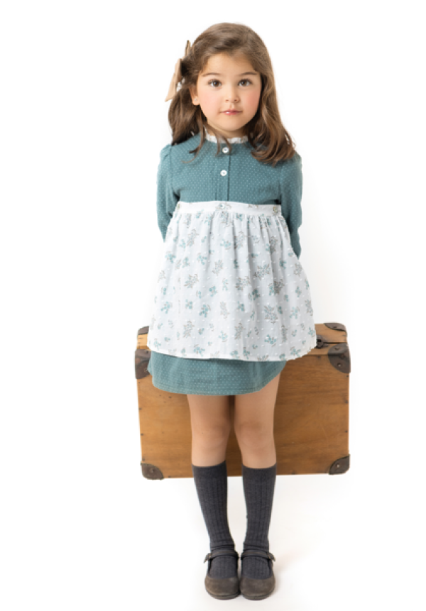 VESTIDO DELANTAL TOPITOS VERDE - OSAMORE