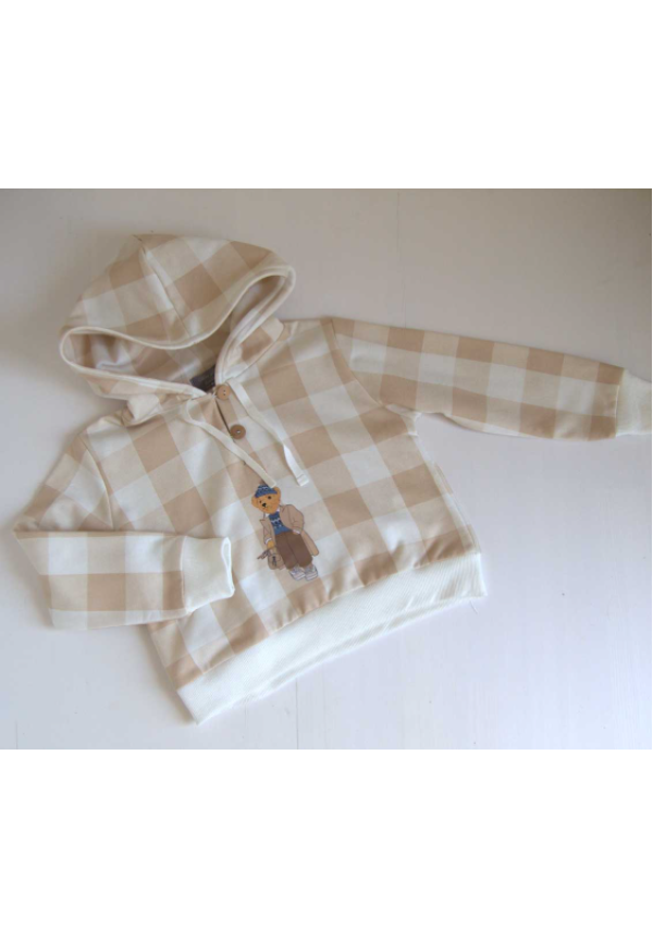 SUDADERA CUADROS CAMEL OSO - MON PETIT BONBON