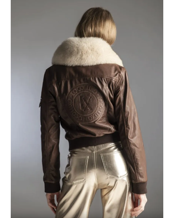 CAZADORA CUERO CORTA, CUELLO PELO NATURAL ZORRO - LOCOLUXO