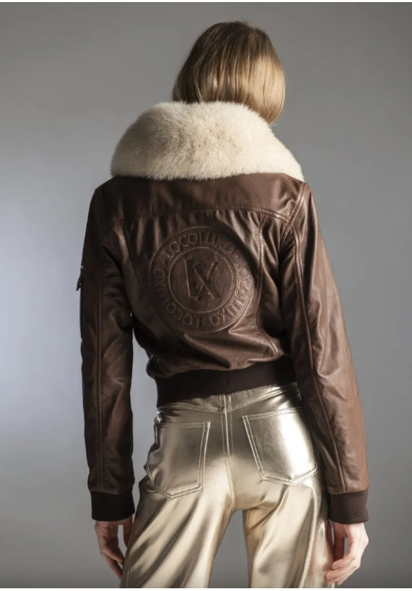 CAZADORA CUERO CORTA, CUELLO PELO NATURAL ZORRO - LOCOLUXO