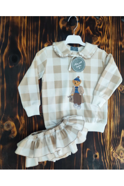 CONJUNTO FELPA OSO CUADROS CAMEL - MON PETIT BONBON