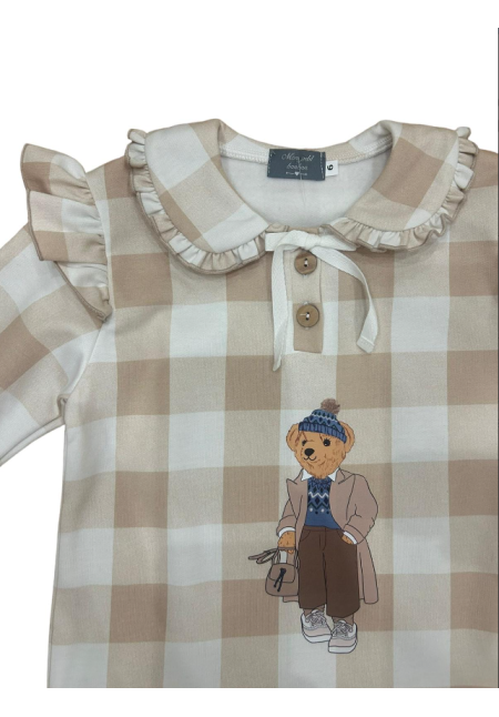 VESTIDO FELPA OSO CUADROS CAMEL - MON PETIT BONBON
