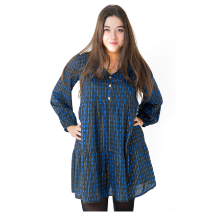 VESTIDO NEGRO ROMBO AZUL - OSAMORE