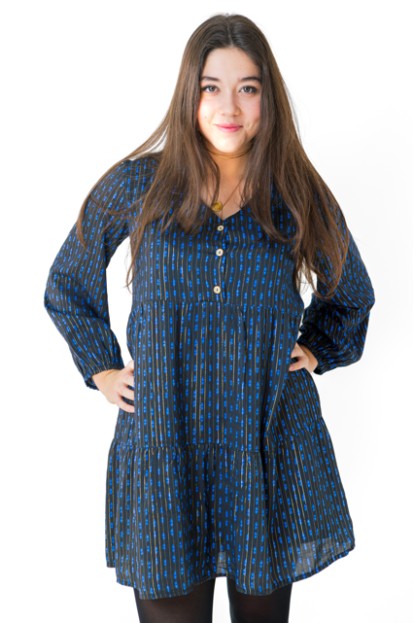 VESTIDO NEGRO ROMBO AZUL - OSAMORE