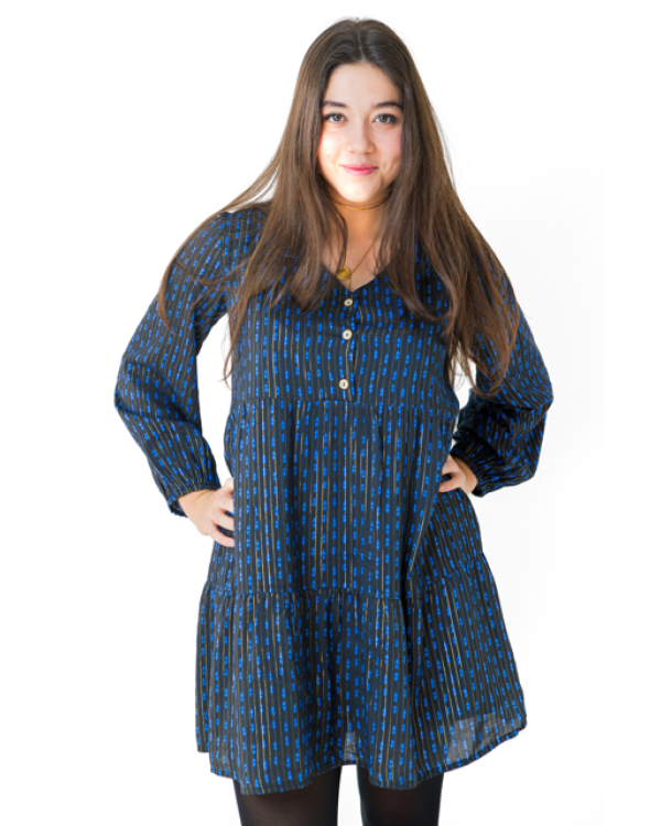 VESTIDO NEGRO ROMBO AZUL - OSAMORE