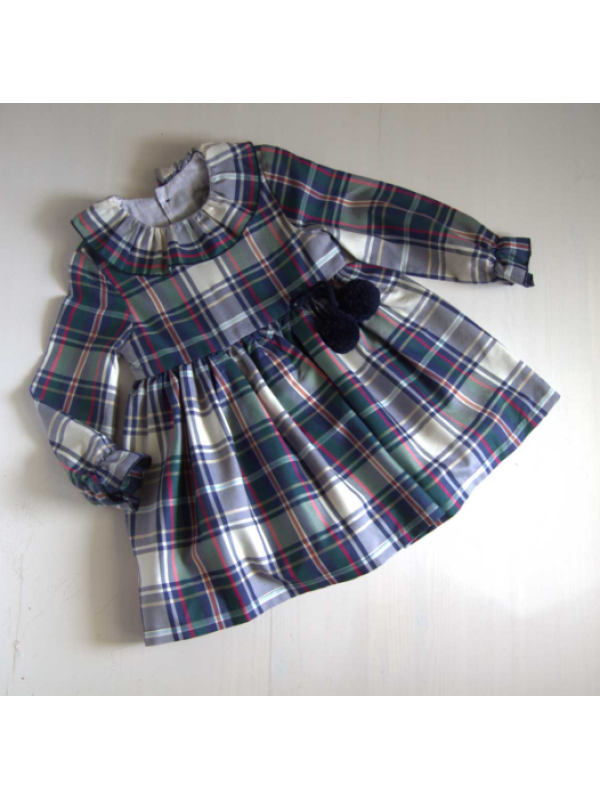 VESTIDO CUADROS AZUL/VERDE - MON PETIT BONBON