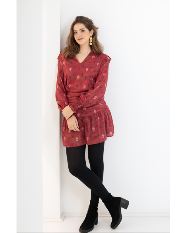 BLUSA VOLANTES GUINDA - OSAMORE