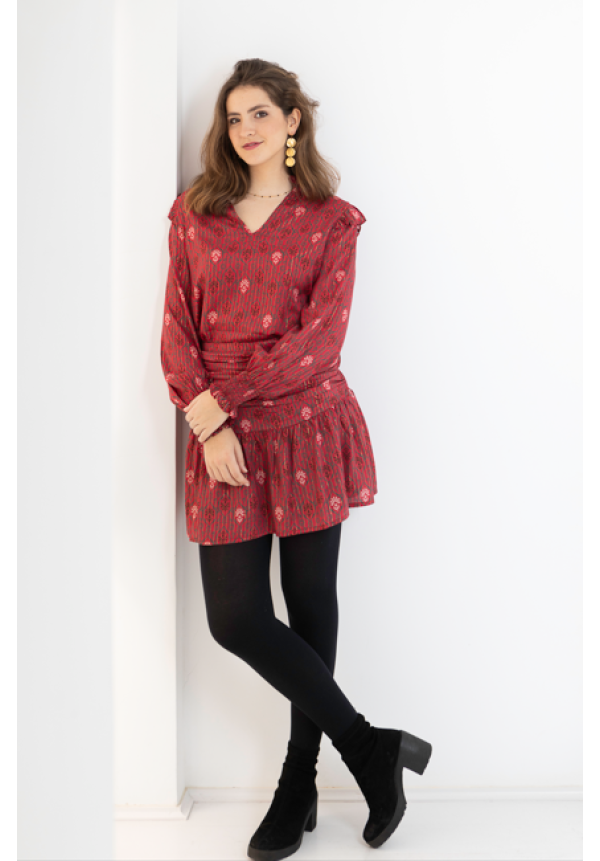 BLUSA VOLANTES GUINDA - OSAMORE