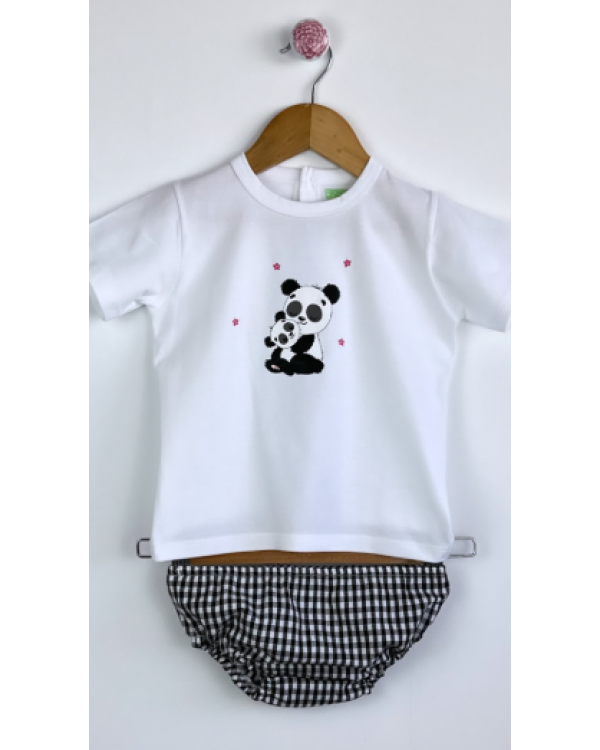 CAMISETA + BRAGA NIÑO VICHY NEGRO - PIO PIO
