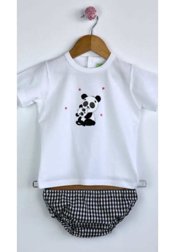 CAMISETA + BRAGA NIÑO VICHY NEGRO - PIO PIO