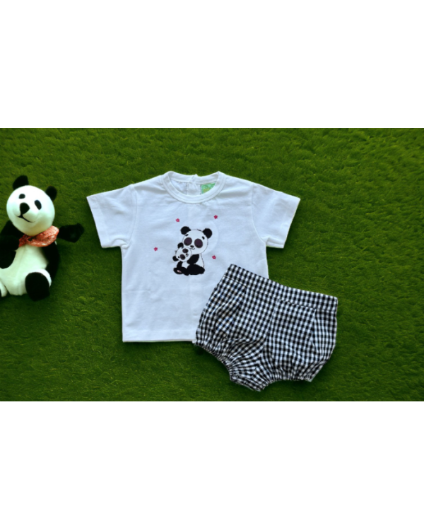 CAMISETA + BRAGA NIÑO VICHY NEGRO - PIO PIO